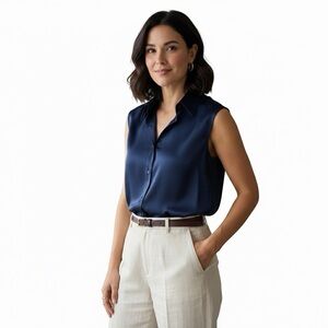 Banana Republic Dark Blue Sleeveless Button Down Shirt